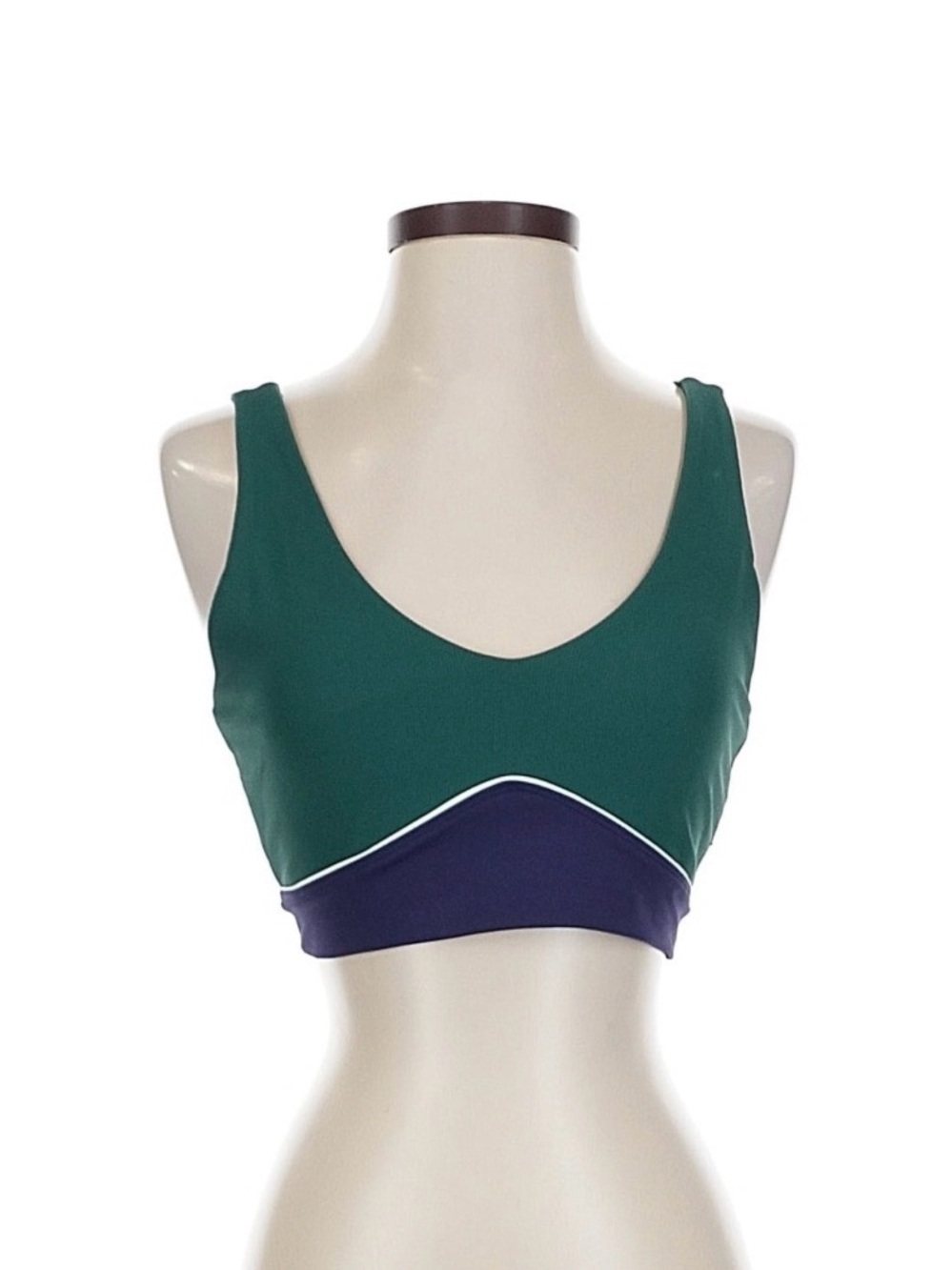 WILO Green & Navy Seam-Detail Sports Bralette Size Medium